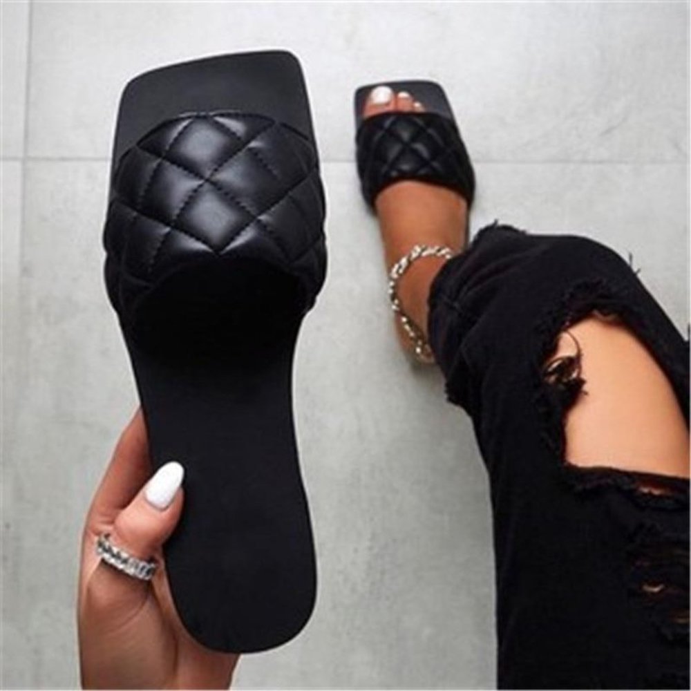 Soft Leather Woven Slippers Women Summer 2020 Flat